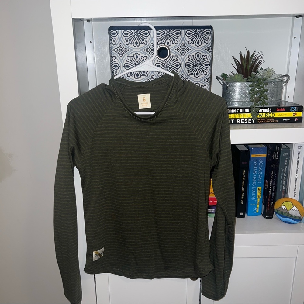Tracksmith Olive Green Striped Long Sleeve Tee